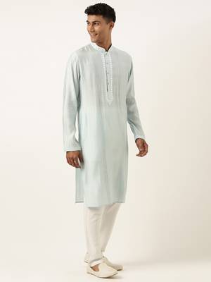Sky blue mirror embroidered kurtas 4