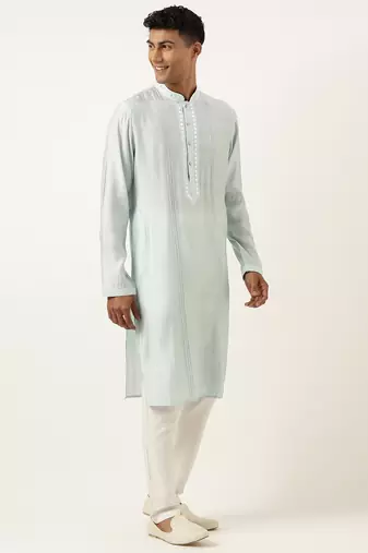 Sky blue mirror embroidered kurtas