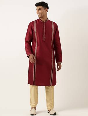 Maroon geometrical embroidery kurtas 1