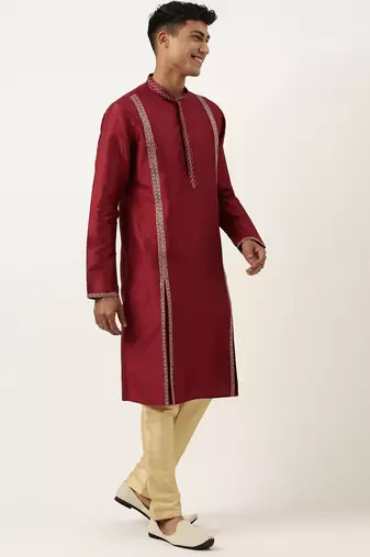 Maroon geometrical embroidery kurtas