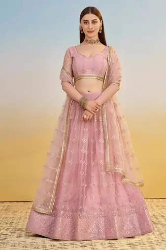 Light Pink embroidered Net A Line Lehenga With Blouse