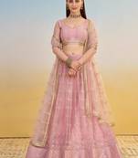 Light Pink embroidered Net A Line Lehenga With Blouse