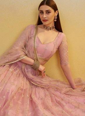 Light Pink embroidered Net A Line Lehenga With Blouse 4