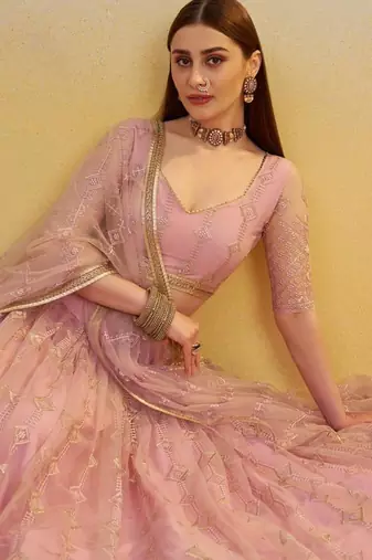 Light Pink embroidered Net A Line Lehenga With Blouse