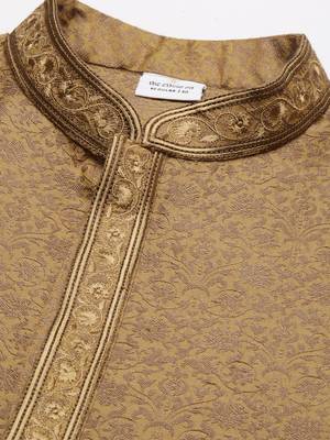 Mustard brown jacquard embroidered kurtas 2