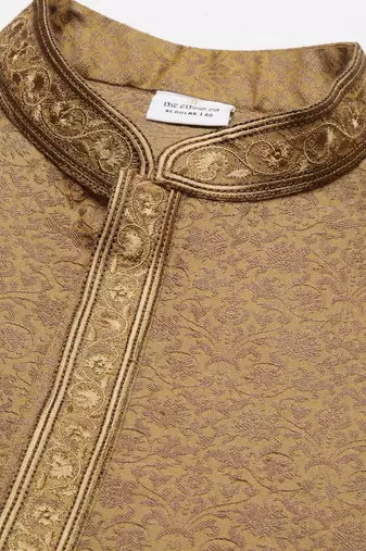 Mustard brown jacquard embroidered kurtas