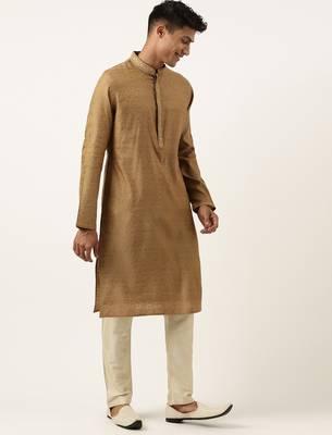 Mustard brown jacquard embroidered kurtas 4