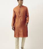 Rust brown jacquard embroidered kurtas