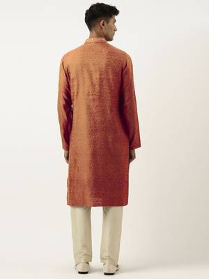 Rust brown jacquard embroidered kurtas 2