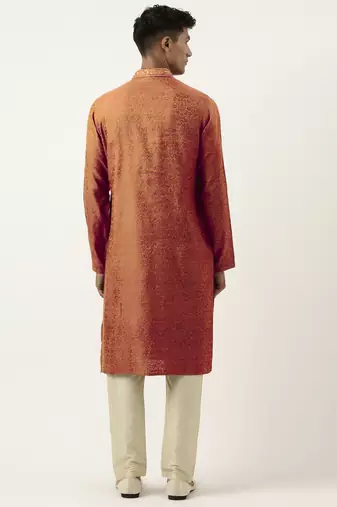 Rust brown jacquard embroidered kurtas