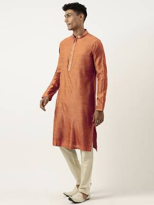 Rust brown jacquard embroidered kurtas 3