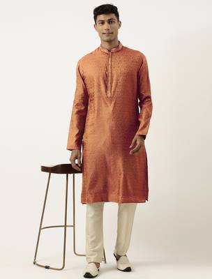 Rust brown jacquard embroidered kurtas 4