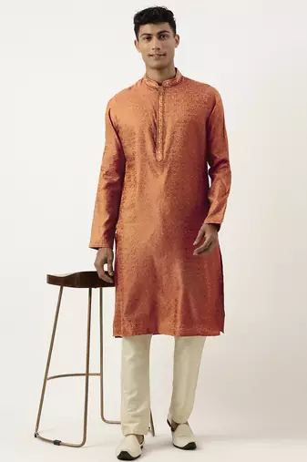 Rust brown jacquard embroidered kurtas