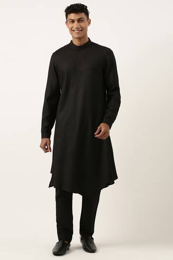 Black flared asymetric drape kurtas