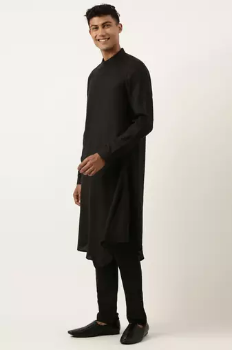 Black flared asymetric drape kurtas