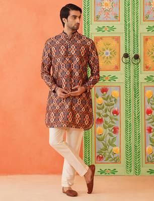 Navy print short kurta 1