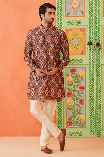 Navy print short kurta