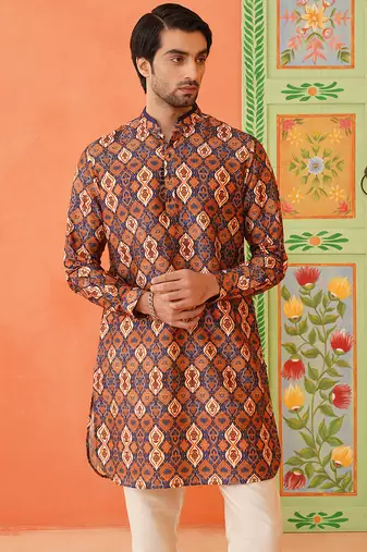 Navy print short kurta