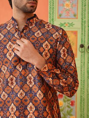 Navy print short kurta 4