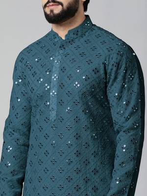 Teal blue mirror embroidery kurtas 4