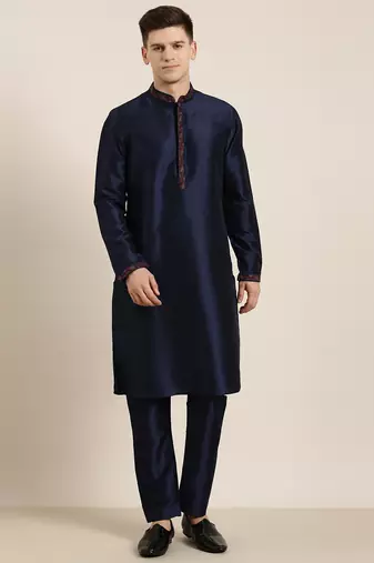 Navy pashmina embroidery kurtas