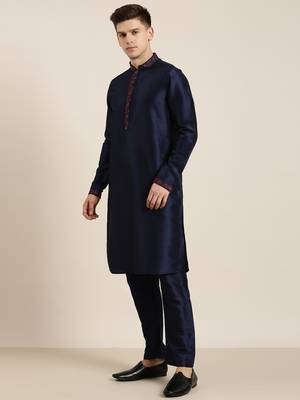 Navy pashmina embroidery kurtas 4