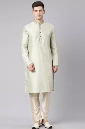 Pistachio silk embroidery kurtas