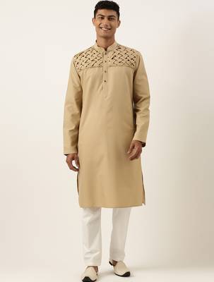 Beige smocking kurtas 1