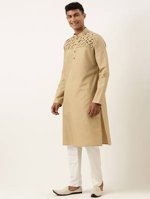 Beige smocking kurtas 3