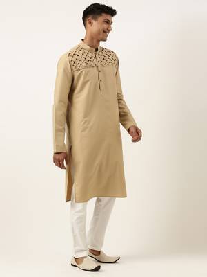 Beige smocking kurtas 4