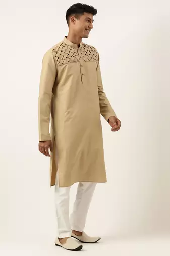 Beige smocking kurtas