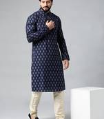 Navy blue block printed kurtas