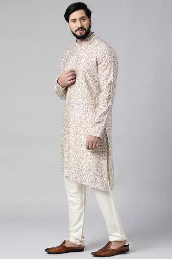 Cream block printed kurtas