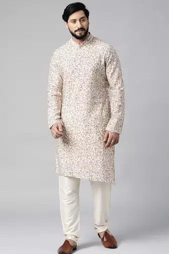 Cream block printed kurtas