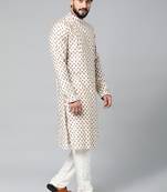 Cream sanganeri print side open kurtas