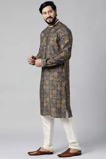 Grey block printed kurtas