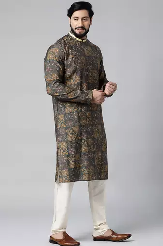 Grey block printed kurtas
