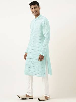 Aqua blue mirror embroidered gerogette kurtas 3