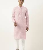Baby pink mirror embroidered kurtas