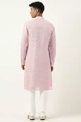 Baby pink mirror embroidered kurtas