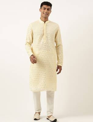 Lemon yellow mirror embroidered kurtas 1