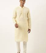 Lemon yellow mirror embroidered kurtas