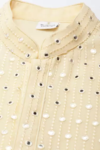 Lemon yellow mirror embroidered kurtas