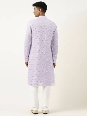 Lavender mirror embroidered georgette kurtas 2