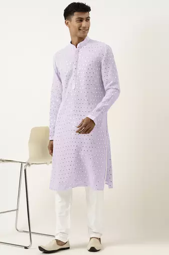 Lavender mirror embroidered georgette kurtas