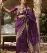 Wine banarasi silk blend wedding wear saree