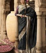 Black banarasi silk blend wedding wear saree