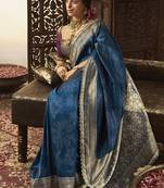 Aqua blue banarasi silk blend wedding wear saree