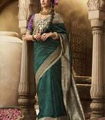 Green banarasi silk blend wedding wear saree