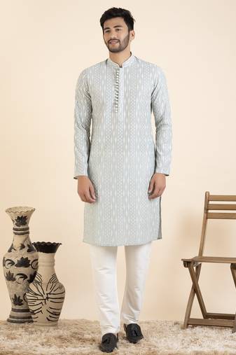 Greyish blue embroidered kurtas